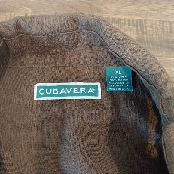 Cubavera Linen Blend Button-Up Shirt Mens XL Brown Embroidered Short Sleeve. Ple - Picture 10 of 13